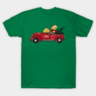 Cartoon Goldendoodles Red Christmas Truck T-Shirt